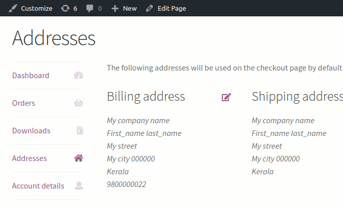 Add phone number to the output of the addresses on the "My Account" page - WooCommerce